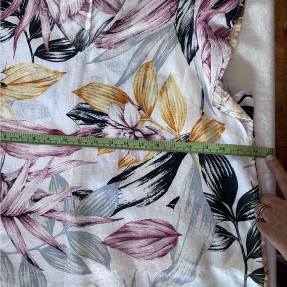 C&C California 100%Linen White Floral Ruffled Cap Sleeve Shift Dress Beachy XL - Picture 5 of 7